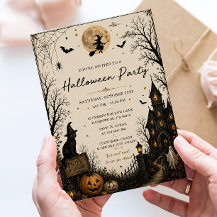 Invitation Fête d'Halloween Maison Hantée Gothique Vintage