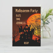 Invitation Fête d'Halloween Maison hantée noir et orange (Debout devant)