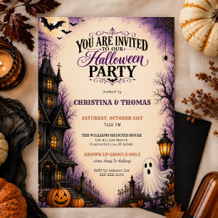 Invitation Fête d'Halloween Maison Hantée Vintage