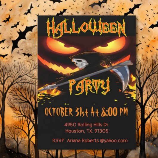 Invitation Fête D'Halloween Malade Et Grave Faucheuse