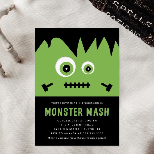 Invitation Fête d'Halloween Mash de Monstre Vert Mignon