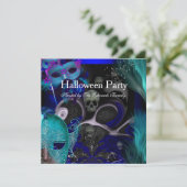 Invitation Fête d'Halloween Masques Bleus Sarcelle Fête de Ma (Debout devant)