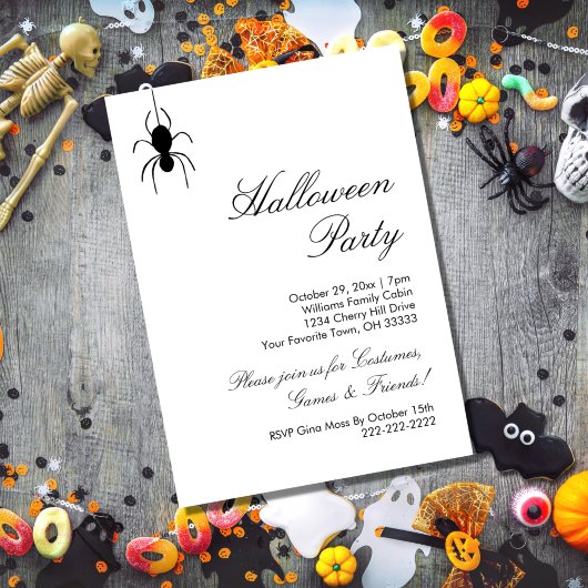Invitation Fête d'Halloween mignon araignées noir blanc