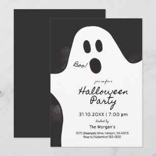Invitation Fête d'Halloween minimaliste en noir et blanc sur