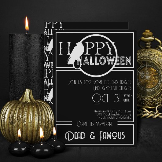 Invitation Fête d'Halloween moderne noir blanc élégant adulte
