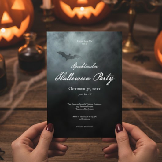 Invitation Fête d'Halloween Moody Minuit Bat & Fog