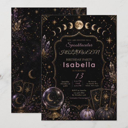 Invitation Fête d'Halloween Mystique Céleste (Devant / Derrière)