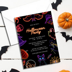 Invitation Fête d'Halloween Néon Mignon Lumineux dans le Noir