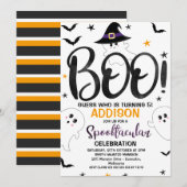 Invitation Fête d'Halloween noir blanc Boo Ghost Anniversaire (Devant / Derrière)