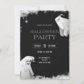Invitation Fête d'Halloween noir et blanc (Devant)
