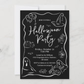 Invitation Fête d'Halloween noir et blanc (Devant)