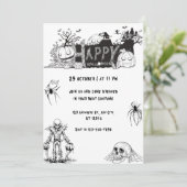 Invitation Fête d'Halloween noir et blanc effrayant (Debout devant)