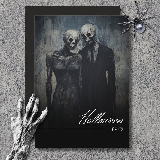Invitation Fête d'Halloween noir et blanc foncé ghoulish Coup