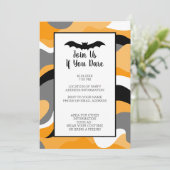 Invitation Fête d'Halloween Noir Moderne, Blanc Orange (Debout devant)