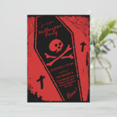 Invitation Fête d'Halloween noir & rouge main dessinée Coffin (Debout devant)