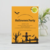 Invitation Fête d'Halloween Orange Chauve-souris Noir (Debout devant)
