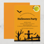 Invitation Fête d'Halloween Orange Chauve-souris Noir (Devant / Derrière)