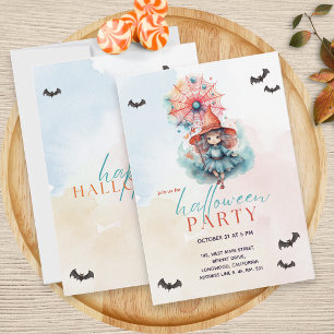Invitation Fête d'Halloween Pastel moderne coloré rose sorciè