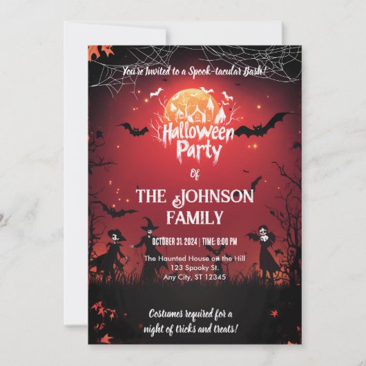 Invitation Fête d'Halloween personnalisée avec chauves-souris (Devant)