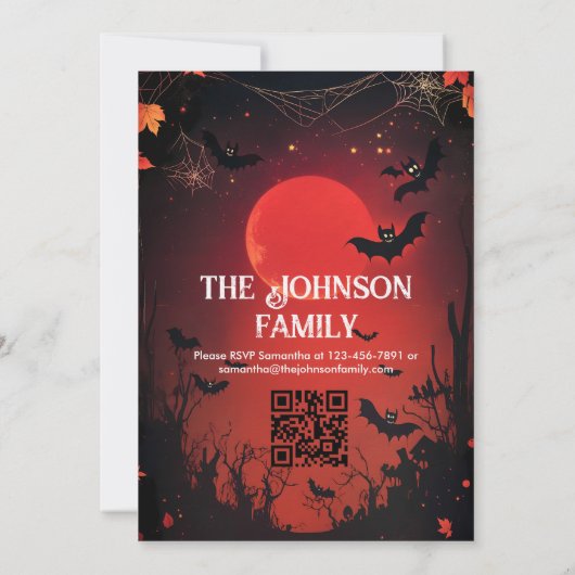 Invitation Fête d'Halloween personnalisée avec chauves-souris (Dos)