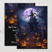 Invitation Fête d'Halloween personnalisée Maison hantée effra (Devant / Derrière)