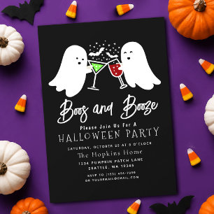Invitation Fête d'Halloween pour adultes avec fantômes et boi