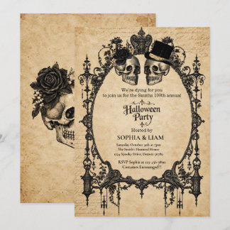 Invitation Fête d'Halloween pour adultes crâne gothique vinta