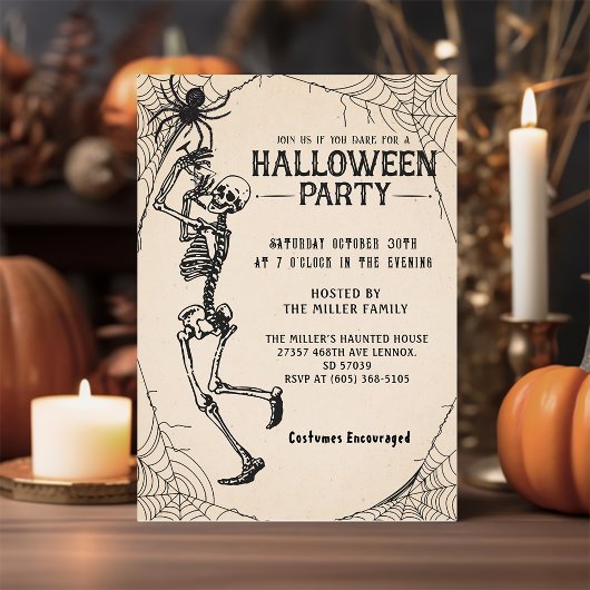 Invitation Fête d'Halloween pour adultes Skeleton Vintage Coc