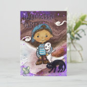 Invitation Fête d'Halloween pour bébé chou, chat et garçon (Debout devant)