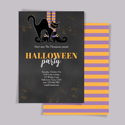 Invitation Fête d'Halloween pour chats noirs et orange