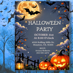 Invitation Fête d'Halloween pour enfants au clair de lune et