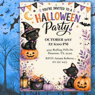 Invitation Fête d'Halloween pour enfants avec de mignons chat