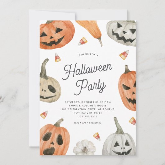 Invitation Fête d'Halloween pour enfants avec des citrouilles (Devant)