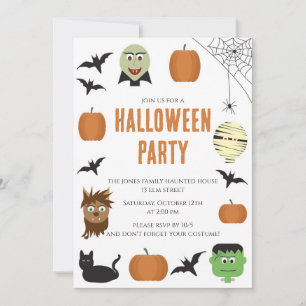 Invitation Fête d'Halloween pour enfants avec des monstres am
