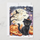Invitation Fête d'Halloween pour enfants Chat noir mignon Cit (Dos)