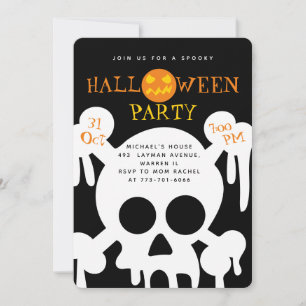 Invitation Fête d'Halloween pour enfants crâne effrayant 