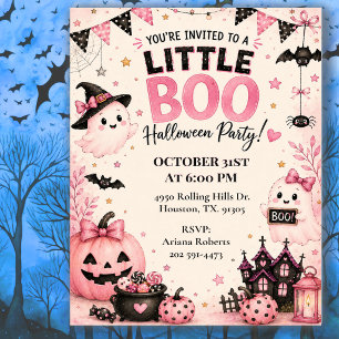 Invitation Fête d'Halloween pour enfants Little Boo rose