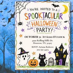 Invitation Fête d'Halloween pour enfants mignonne et fantasti