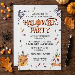 Invitation Fête d'Halloween pour enfants mignons Citrouille F