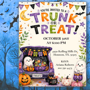 Invitation Fête d'Halloween pour enfants mignons dans un coff