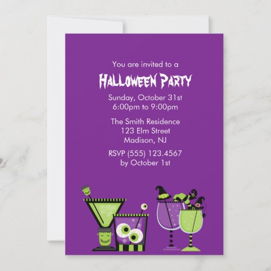 Invitation Fête d'Halloween pour les boissons Déplaisantes (Devant)