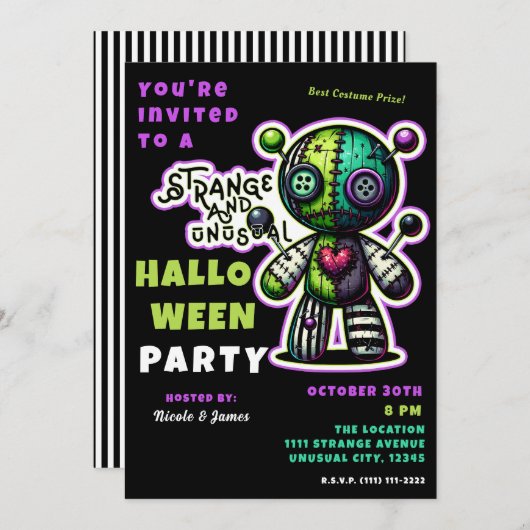 Invitation Fête d'Halloween pour l'ours vaudou étrange et inh (Devant / Derrière)