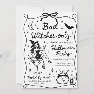 Invitation Fête d'Halloween pour méchantes sorcières uniqueme