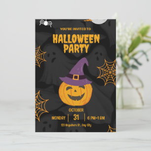 Invitation Fête d'Halloween Pumbkin Noir Orange Modifiable
