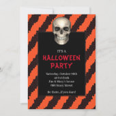 Invitation Fête d'Halloween rayure orange crâne gothique (Devant)