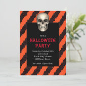 Invitation Fête d'Halloween rayure orange crâne gothique (Debout devant)