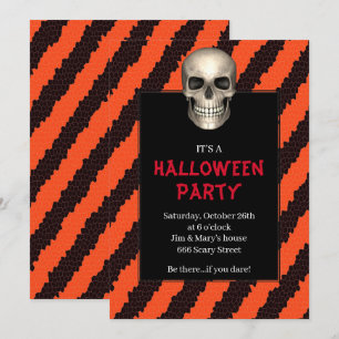Invitation Fête d'Halloween rayure orange crâne gothique