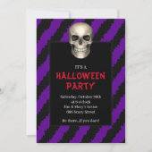 Invitation Fête d'Halloween rayure violette crâne gothique (Devant)