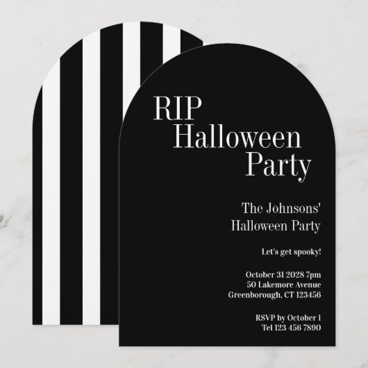 Invitation Fête d'Halloween RIP Rayure noire et blanche (Devant / Derrière)