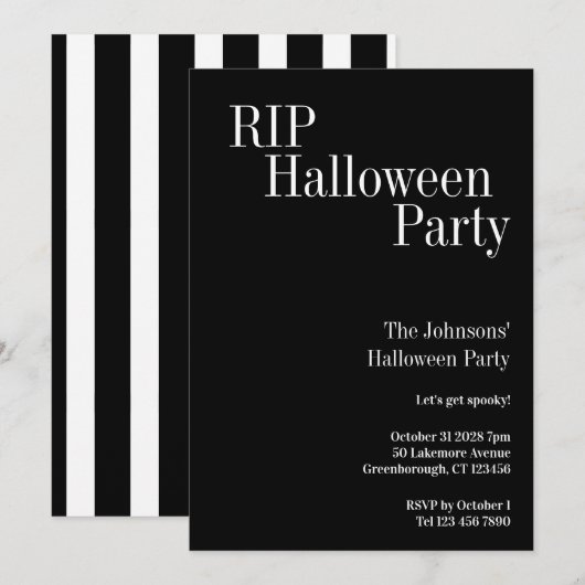 Invitation Fête d'Halloween RIP Rayure noire et blanche (Devant / Derrière)